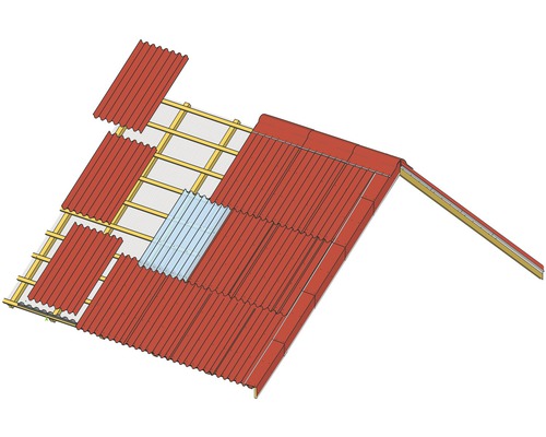 Aanzicht van een dak met golfplaten tijdens de montage.