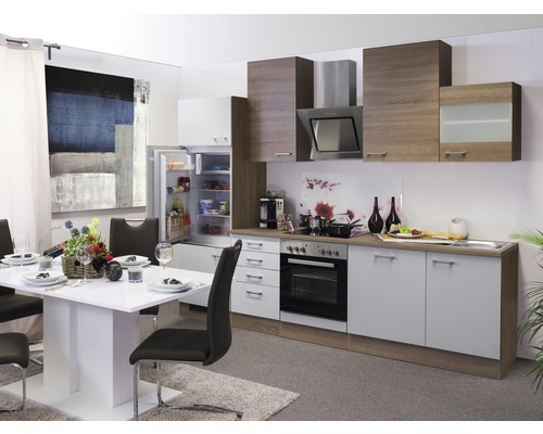 FLEX WELL Keukenblok met apparatuur Samoa wit en sonoma eiken mat 280x60 cm FLEX WELL Keukenblok met apparatuur Samoa wit en sonoma eiken mat 280x60 cm