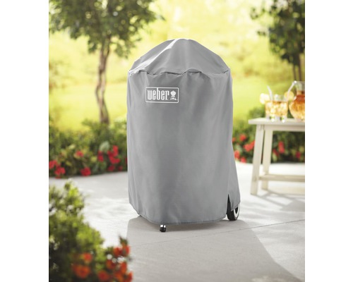 Weber Logo op een grijze barbecue beschermhoes