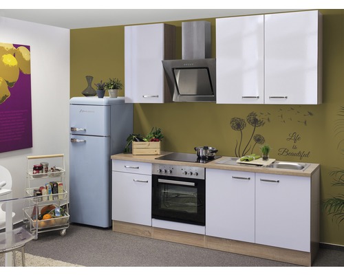 FLEX WELL Keukenblok met apparatuur Valero wit hoogglans 210x60 cm-0