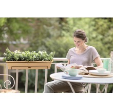 Vrouw leest op balkon met balkonbak en planten