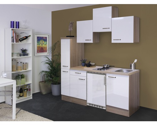 FLEX WELL Minikeuken met apparatuur Valero wit hoogglans 180x60 cm Compacte keuken met bovenkasten, onderkasten en planken voor kleine ruimtes