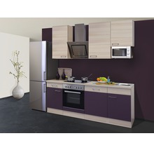 Moderne keuken met koelkast, fornuis, afzuigkap, magnetron en gootsteen