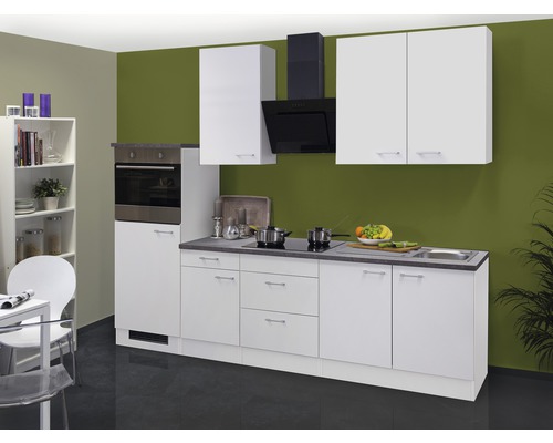 FLEX WELL Keukenblok met apparatuur Lucca wit mat 270x60 cm Complete keuken met spoelbak, fornuis, hangkasten en afzuigkap in een modern keukenontwerp