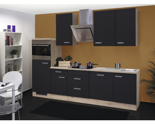 FLEX WELL Keukenblok met apparatuur Santo antraciet mat 280x60 cm FLEX WELL Keukenblok met apparatuur Santo antraciet mat 280x60 cm