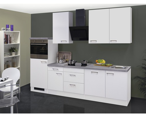 FLEX WELL Keukenblok met apparatuur Varo wit mat 280x60 cm Keukenblok met inbouwapparatuur en hangkasten in een lichte, moderne keuken