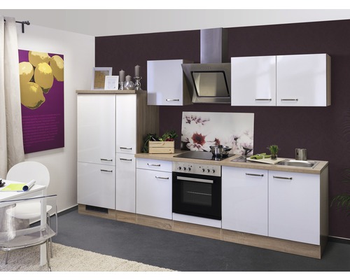 FLEX WELL Keukenblok met apparatuur Valero wit hoogglans 300x60 cm