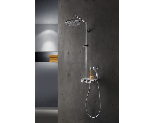 Douchesysteem met hoofd- en handdouche in een moderne badkamer