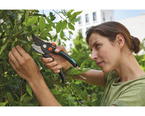 Vrouw snoeit planten met een tuinschaar