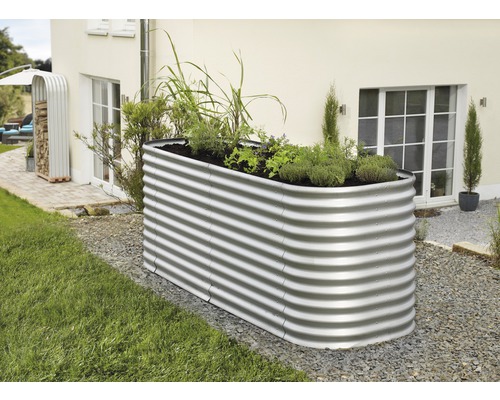 VITAVIA Uitbreiding voor verhoogde kweekbak Basic 858 zilver Metalen plantenbak met planten in de tuin