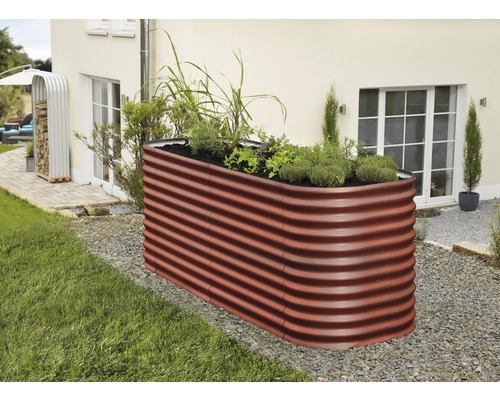 VITAVIA Uitbreiding voor verhoogde kweekbak Basic roodbruin Metalen verhoogde tuinbak met planten in de tuin
