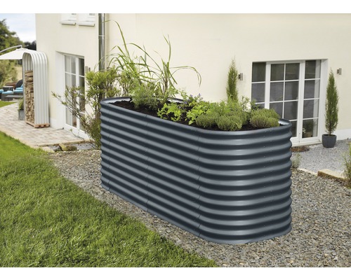 VITAVIA Uitbreiding voor verhoogde kweekbak Basic donkergrijs Metalen plantenbak met planten in de tuin
