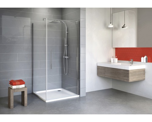 SCHULTE Douchedeur met zijwand Alexa Style 2.0 80x80 cm chroom Badkamer met douchecabine, wastafel en grijze tegelvloer