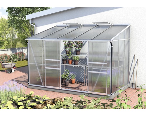 VITAVIA Muurkas Ida 6500 aluminium met kanaalplaten 6 mm 201 x 324 cm Serre kas met planken en geopende ramen