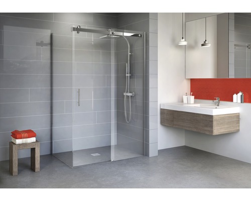 SCHULTE Douchedeur met zijwand Alexa Style 2.0 120x80 cm chroom Badkamer met glazen douchecabine, wastafel en handdoeken