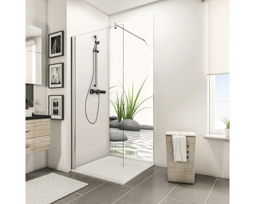 SCHULTE Douche achterwand 90x210 cm zen steen en gras Badkamer met douchecabine, douchebak en douchearmatuur