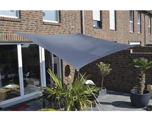 FLORACORD Schaduwdoek vuil- en waterafstotend antraciet 250x300 cm Vierkant stoffen zonnescherm op een terras met planten en tuinmeubilair