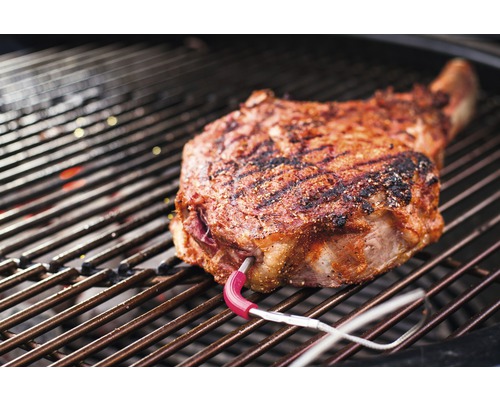 Tomahawk steak op grill met vleesthermometer