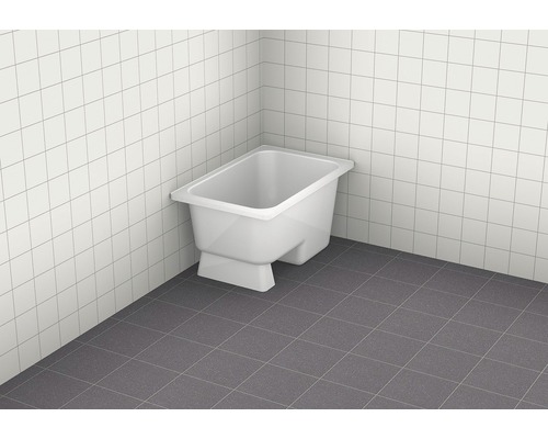 Hoekbad van sanitairacryl in badkamer met tegels