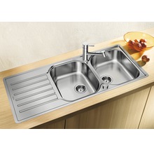 Roestvrijstalen spoelbak met twee bakken en afdruiprek