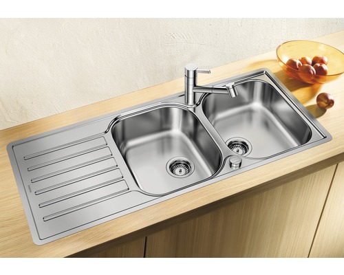 Roestvrijstalen spoelbak met twee bakken en afdruiprek