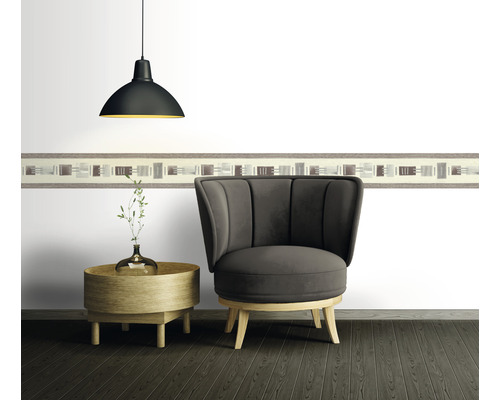 Scene met fauteuil, tafel, hanglamp en rand