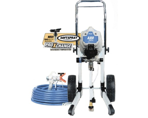 Verfspuitapparaat op wielen met slang en spuitpistool