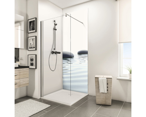 SCHULTE Douche achterwand 90x210 cm zen steen en water Douchecabine met douchebak, douchearmatuur en douchewand met steenmotief in de badkamer