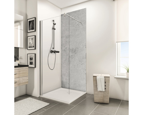 SCHULTE Douche achterwand 100x255 cm steen lichtgrijs Moderne badkamer met douchecabine, douchebak en douchearmatuur voor een grijze wand