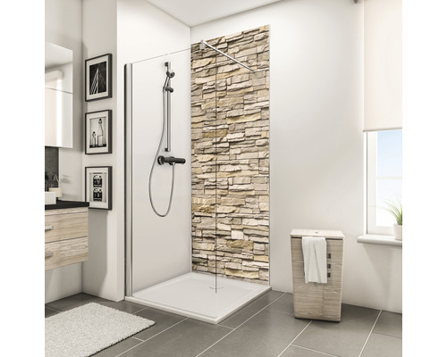 SCHULTE Douche achterwand 100x255 cm steenstrips Douchecabine met steenwanddesign en douchebak in een badkamer