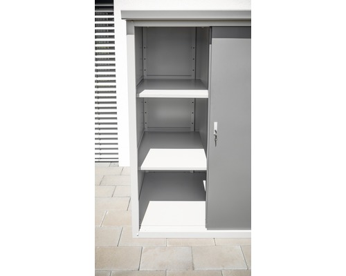 Metalen tuinkast met schuifdeur en legplanken