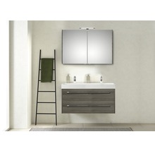 Badkamer met wastafelonderkast, spiegelkast en handdoekladder