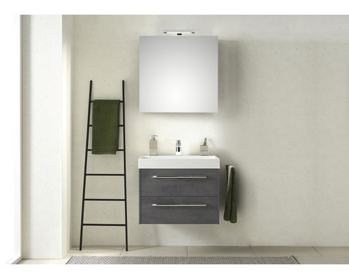PELIPAL Badkamermeubelset Milano met spiegel en wastafel 70 cm oxide donkergrijs Badkamer met wastafelonderkast, spiegelkast en handdoekladder
