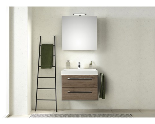 PELIPAL Badkamermeubelset Milano met spiegel en wastafel 70 cm sanremo eiken Badkamer met wastafelonderkast, spiegel, ladderrek en handdoeken