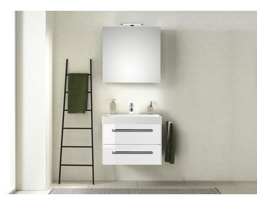 PELIPAL Badkamermeubelset Milano met spiegel en wastafel 70 cm wit hoogglans Moderne badkamer met wastafelonderkast, spiegelkast en handdoekladder