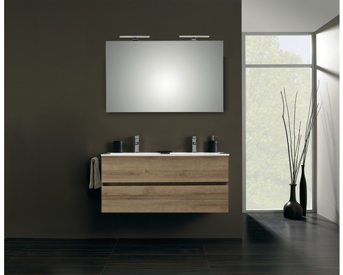 PELIPAL Badkamermeubelset Napoli met spiegel en wastafel 121 cm riviera eiken Moderne badkamer met wastafelonderkast, spiegel en raam