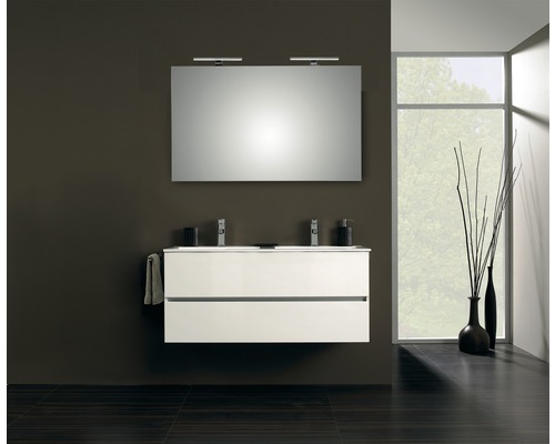 PELIPAL Badkamermeubelset Napoli met spiegel en wastafel 121 cm wit hoogglans Moderne badkamer met wastafelonderkast, spiegel en raam voor daglicht