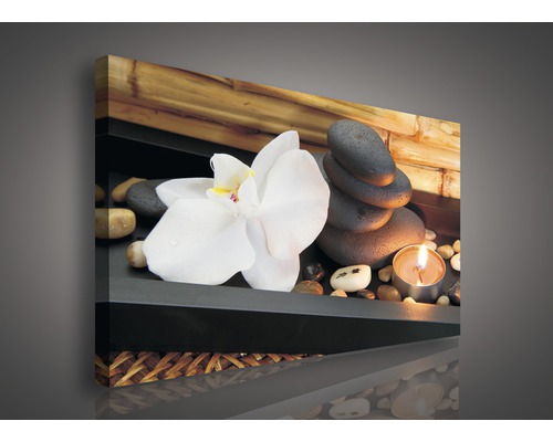 Canvas schilderij met orchidee, stenen en kaars