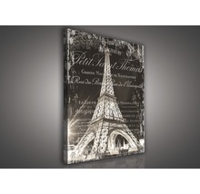 Canvas schilderij met de Eiffeltoren en belettering in vintage stijl