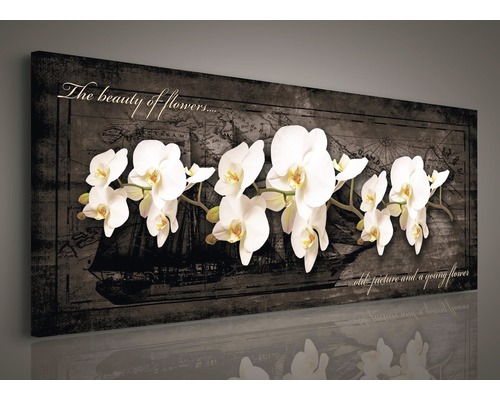 Canvas schilderij met orchideeënmotief en scheepsafbeelding