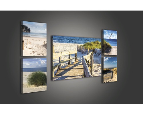 Vijfdelige wanddecoratie met strandmotieven