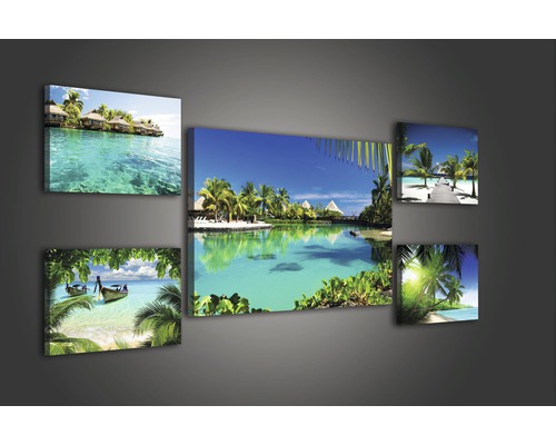 Meerdelige wanddecoratie met tropische strandmotieven