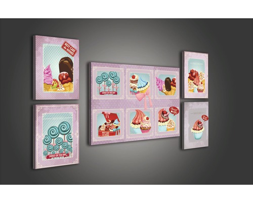 Wanddecoratie met meerdelig canvas schilderij met snoepmotieven