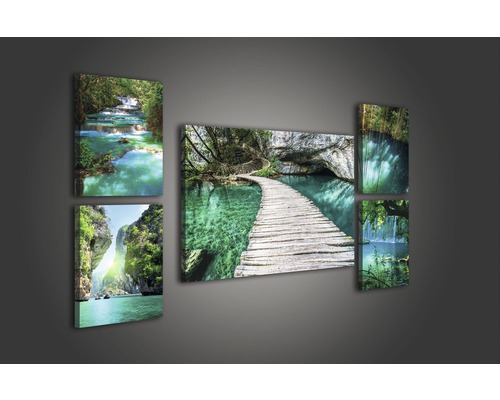 Meerdelige wanddecoratie met natuurmotieven van meren en watervallen