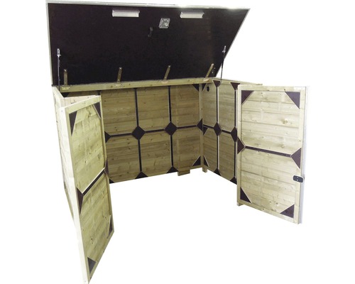 Open houten kist met deksel en deuren voor buiten