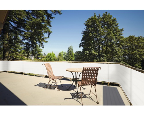 FLORACORD Balkondoek wind- en waterdoorlatend crème 90x500 cm Zonnig balkon met privacyscherm, tafel en stoelen