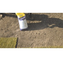 Bodemverbeteraar wordt aangebracht op een voorbereide ondergrond voor graszoden.