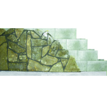 Decoratieve wand van steen met trap van betonblokken