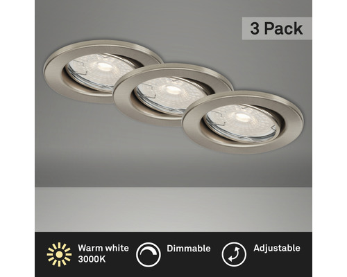 BRILONER LED Inbouwspot set 7256 Ø 86 mm nikkel mat, 3 stuks