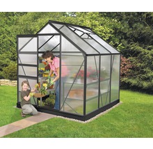 Tuinkas met moeder en dochter die in de tuin aan het tuinieren zijn.